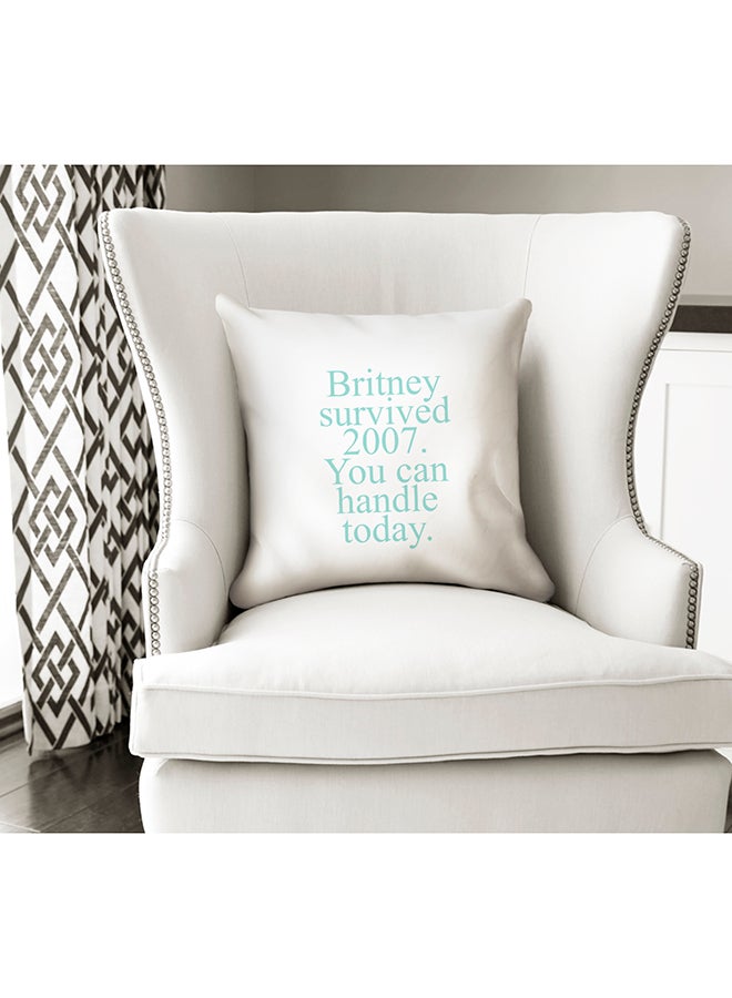 Britney Survived 2007 Inspirational Quote Decorative Pillow White/Sky Blue 16x16inch - Image 2
