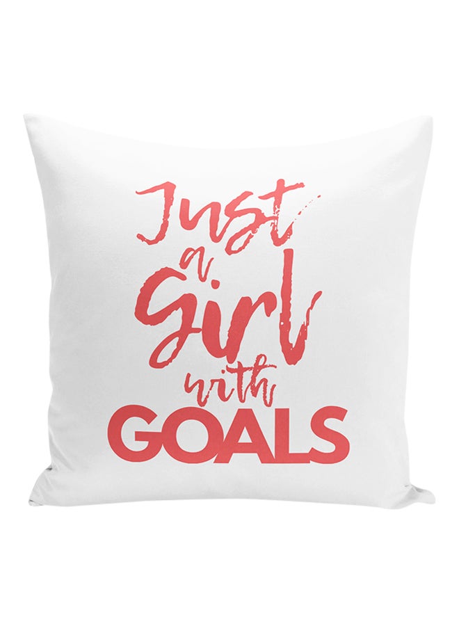 وسادة للديكور مطبوع عليها عبارة "Just A Girl With Goals" أبيض/ خوخي 16x16بوصة - Image 1