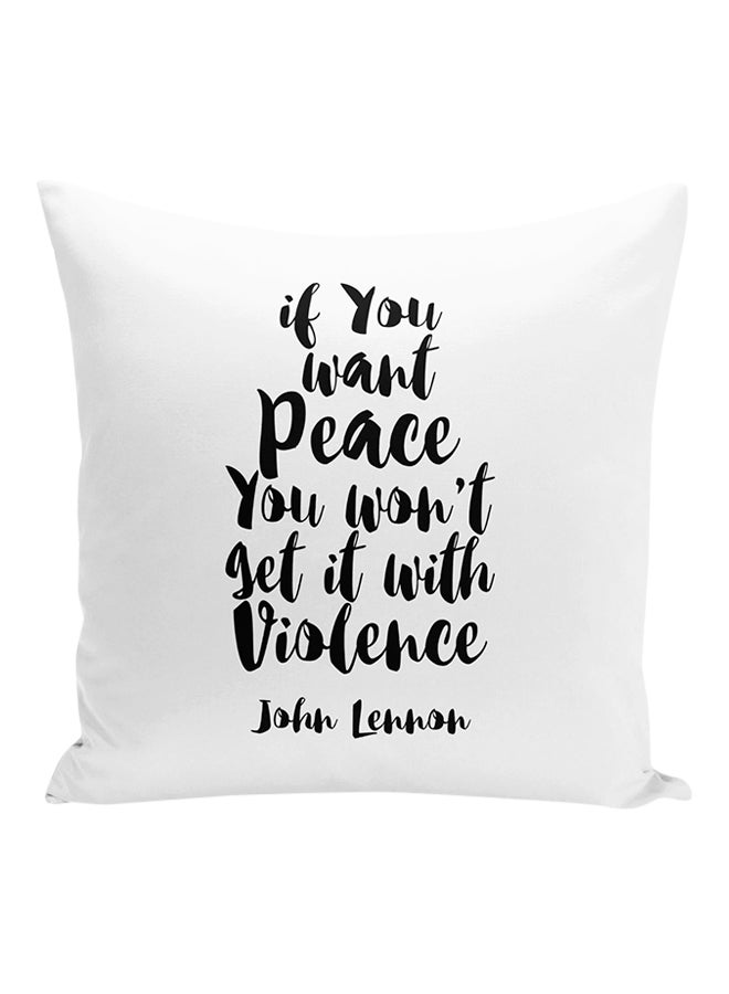 John Lennon Peace No Violence Quote Decorative Pillow White/Black 16x16inch - Image 1