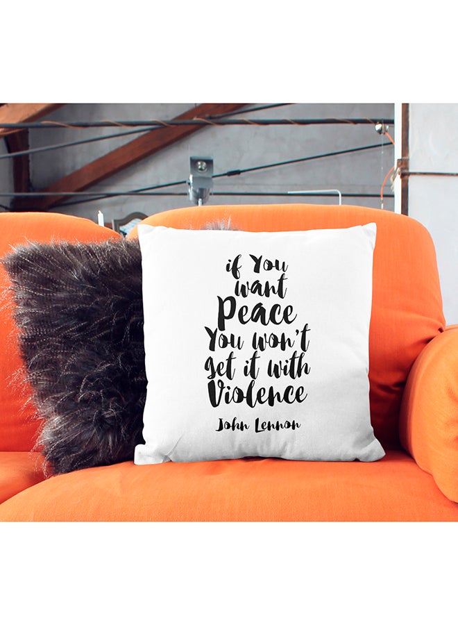 John Lennon Peace No Violence Quote Decorative Pillow White/Black 16x16inch - Image 3