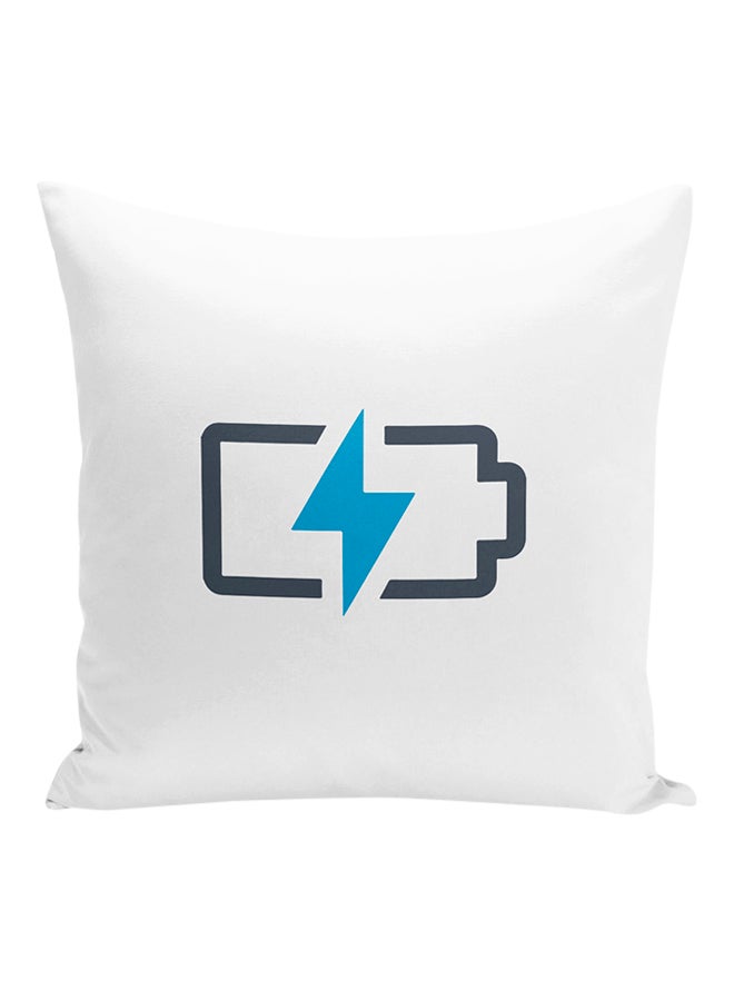 Battery Charging Lightning Bolt Printed Decorative Pillow White/Blue/Black 16x16inch - Image 1