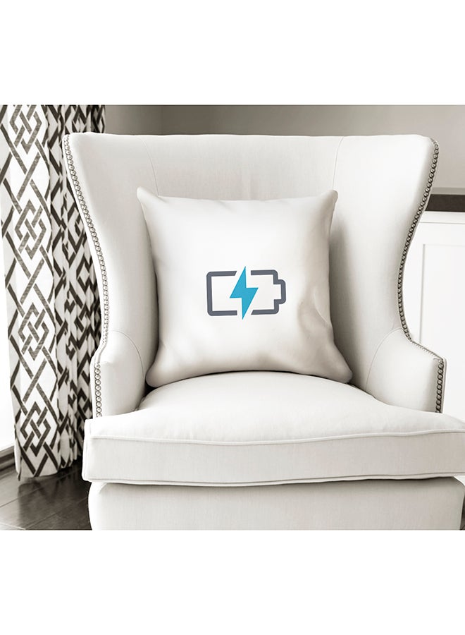 Battery Charging Lightning Bolt Printed Decorative Pillow White/Blue/Black 16x16inch - Image 2