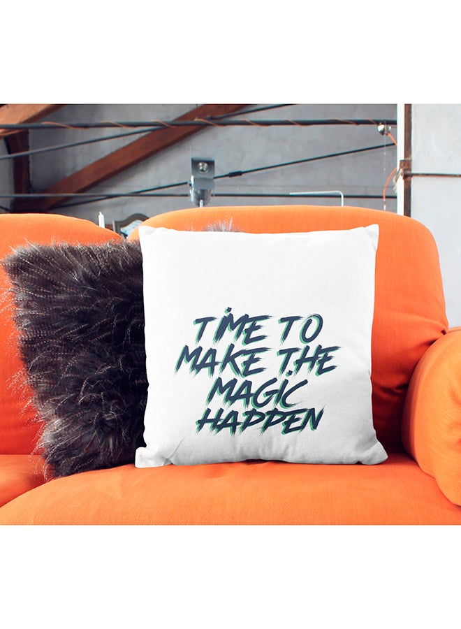 وسادة زينة بنمط مطبوع لعبارة "Time To Make The Magic Happen" أبيض/أزرق/أخضر 16x16بوصة - Image 3