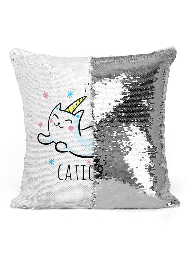 I Am A Caticorn Sequined Polyester Decorative Pillow Silver/White/Black 16x16inch - Image 2
