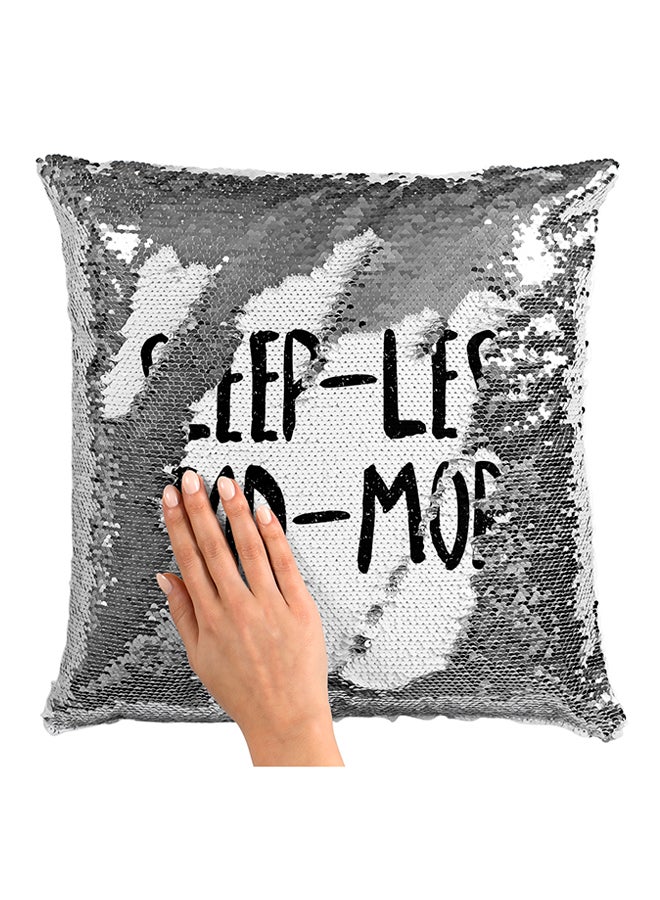 Sleep Less Read More Motivational Printed Sequined Pillow White/Black 16x16inch  - Image 3