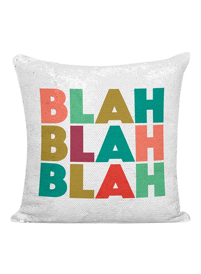 وسادة زينة مطرزة مطبوع عليها عبارة "Blah Blah Blah" الساخرة أبيض/فضي/أخضر 16x16بوصة - Image 1