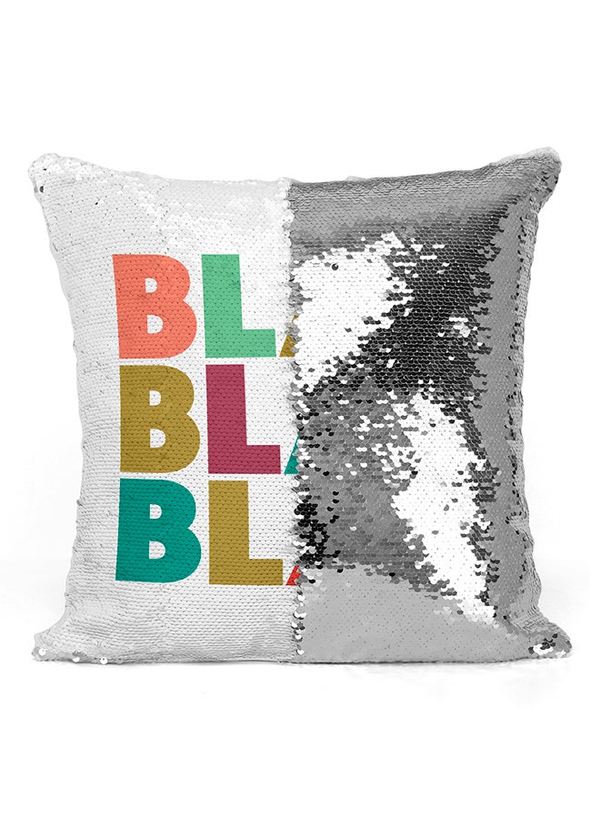 وسادة زينة مطرزة مطبوع عليها عبارة "Blah Blah Blah" الساخرة أبيض/فضي/أخضر 16x16بوصة - Image 2