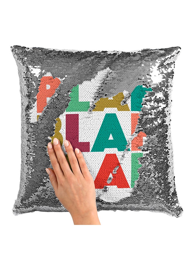 وسادة زينة مطرزة مطبوع عليها عبارة "Blah Blah Blah" الساخرة أبيض/فضي/أخضر 16x16بوصة - Image 3