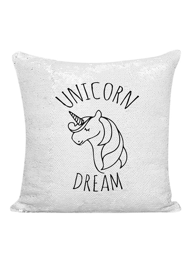 Unicorn Dream Sequined Decorative Pillow White/Silver/Black 16x16inch - Image 1