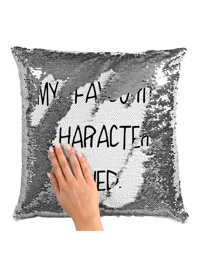My Favourite Character Died Sequined Pillow Silver/White/Black 16x16inch - Image 3