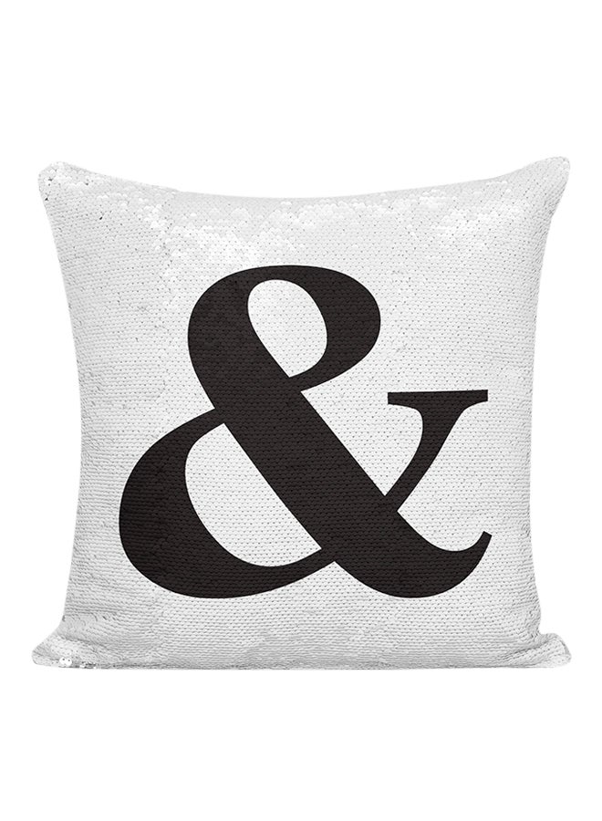 And Sign Punctuations English Special Characters Sequined Pillow White/Silver/Black 16x16inch  - Image 1
