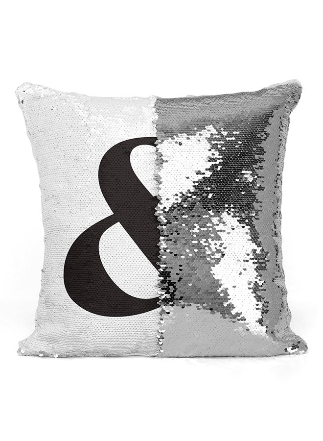 And Sign Punctuations English Special Characters Sequined Pillow White/Silver/Black 16x16inch  - Image 2