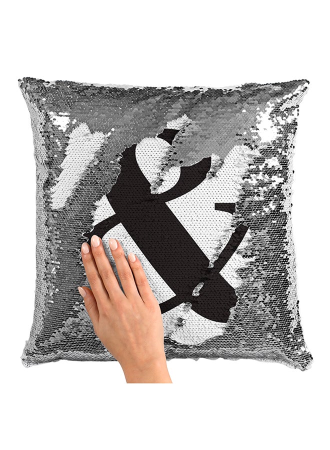 And Sign Punctuations English Special Characters Sequined Pillow White/Silver/Black 16x16inch  - Image 3