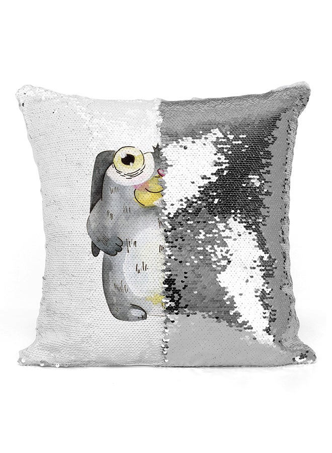 Little Bunny Rabbit Cartoon Sequined Pillow White/Silver/Black 16x16inch - Image 2