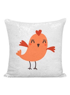 Dancing Chicken Cartoon Sequined Pillow White/Silver/Orange 16x16inch