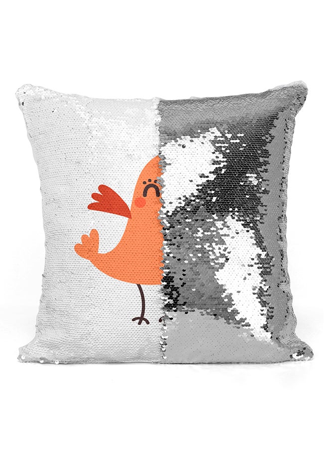 Generic - Dancing Chicken Cartoon Sequined Pillow White/Silver/Orange 16x16inch - Image 1
