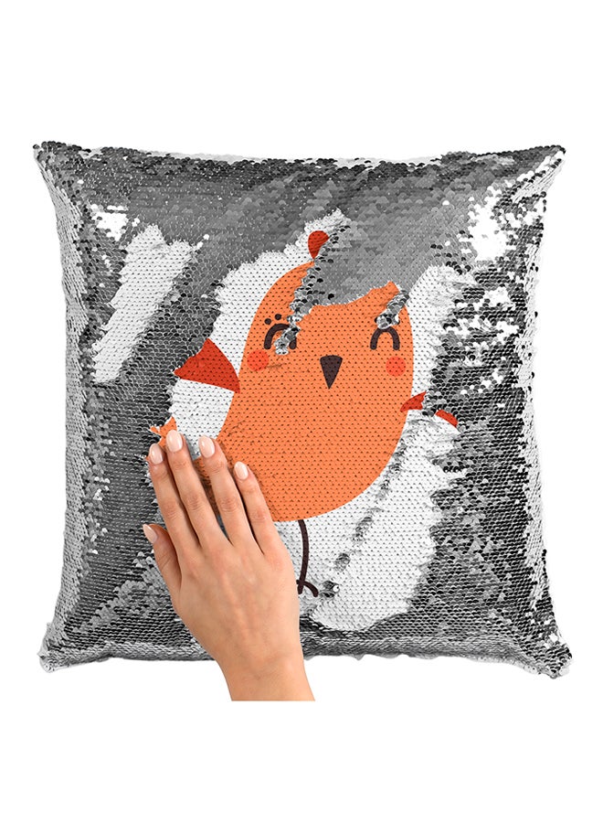 Generic - Dancing Chicken Cartoon Sequined Pillow White/Silver/Orange 16x16inch - Image 1