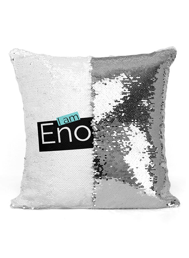 I Am Enough Sequined Pillow White/Silver/Black 16x16inch - Image 2