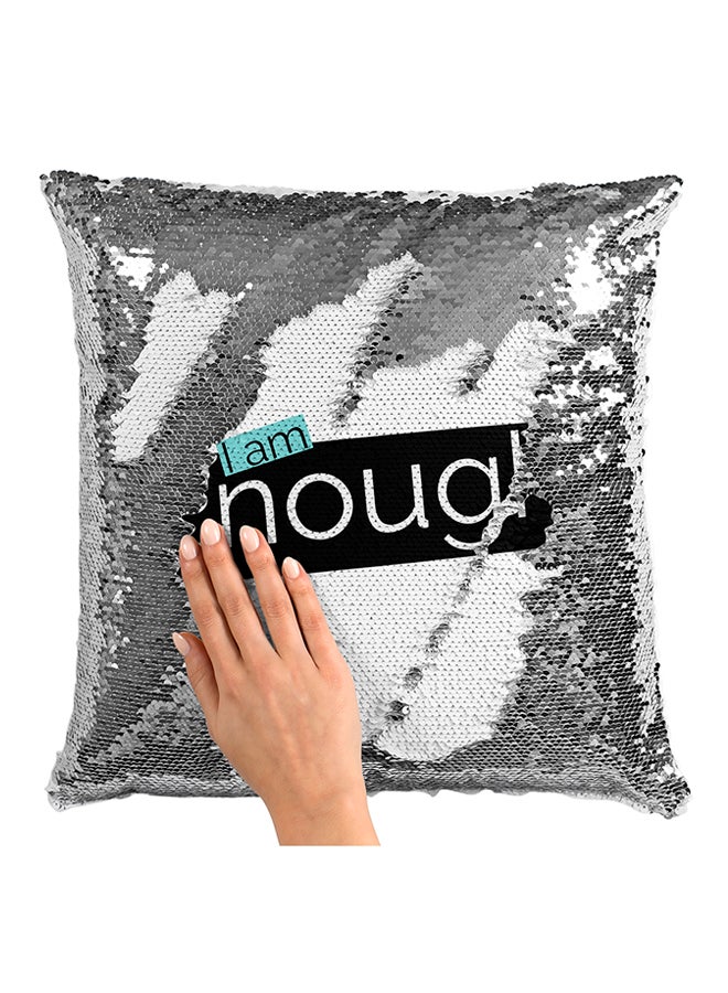 I Am Enough Sequined Pillow White/Silver/Black 16x16inch - Image 3