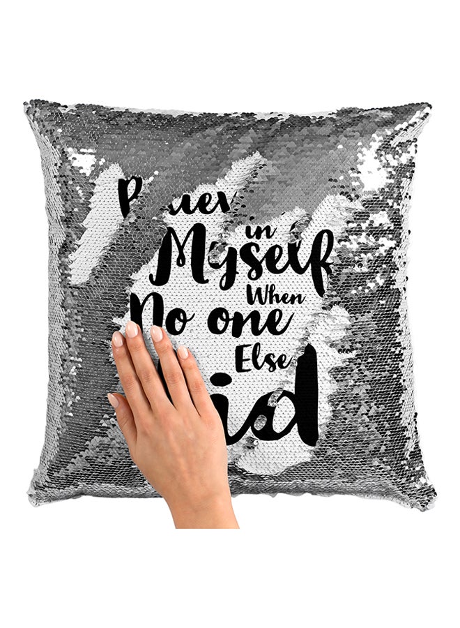 I Believe In My Self Sequined Pillow Silver/Black 16x16inch - Image 3