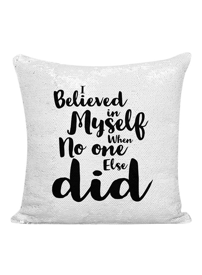 I Believe In My Self Sequined Pillow Silver/Black 16x16inch - Image 1