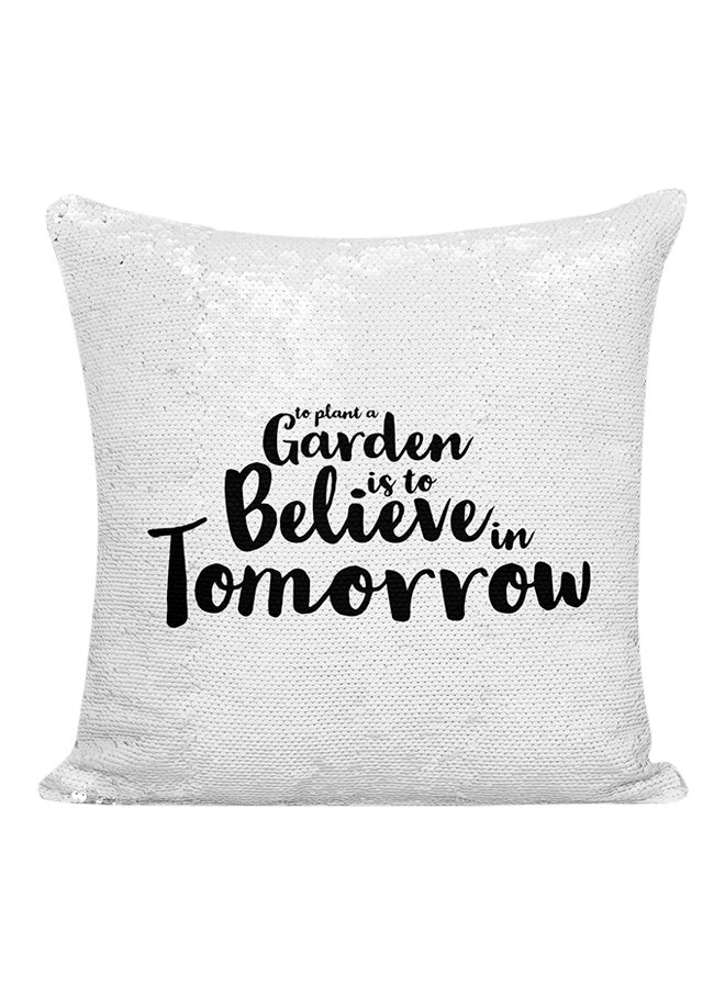 Plant A Garden Believe In Tomorrow Sequined Pillow Silver/Black 16x16inch - Image 1