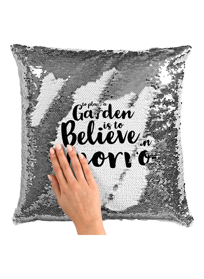 Plant A Garden Believe In Tomorrow Sequined Pillow Silver/Black 16x16inch - Image 3