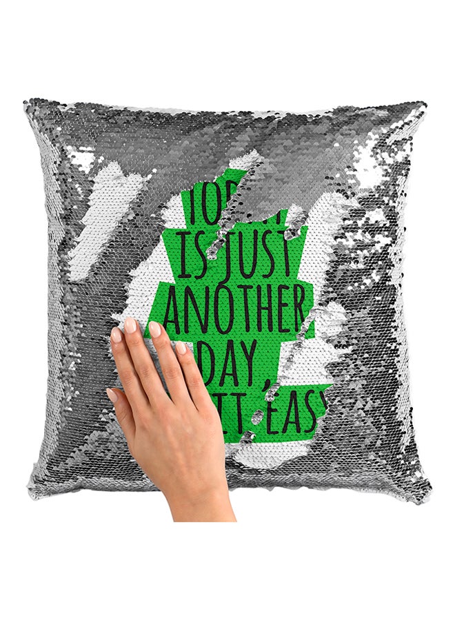 وسادة مطرزة بالترتر مطبوعة بعبارة "Today Is Just Another Day Take It Easy" أبيض/أصفر/أسود 16x16بوصة - Image 3