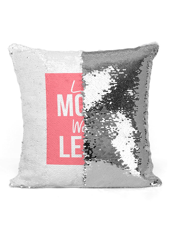 Live More Worry Less Sequineded Pillow Pink/White 16x16inch  - Image 2