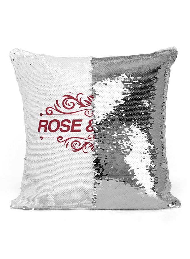 وسادة زينة جميلة مطرزة بعبارة "Rose And Shine" مع نقش شفاه أبيض/أحمر 16x16بوصة - Image 2