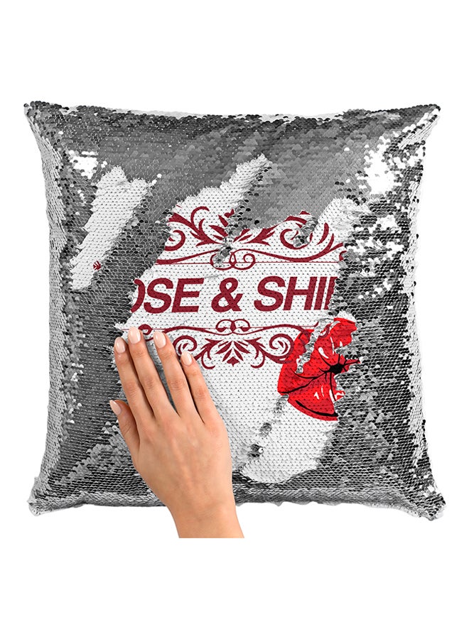 وسادة زينة جميلة مطرزة بعبارة "Rose And Shine" مع نقش شفاه أبيض/أحمر 16x16بوصة - Image 3