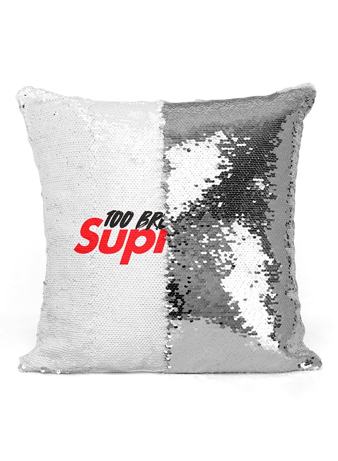 وسادة مزينة بالترتر بطبعة عبارة 100 Broke To Buy Supreme أبيض/أحمر/أسود 16x16بوصة - Image 2
