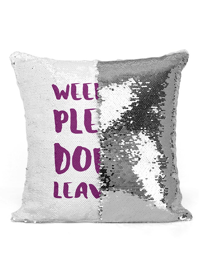 Weekend Please Don't Leave Me Printed Sequined Pillow White/Purple 16x16inch - Image 2