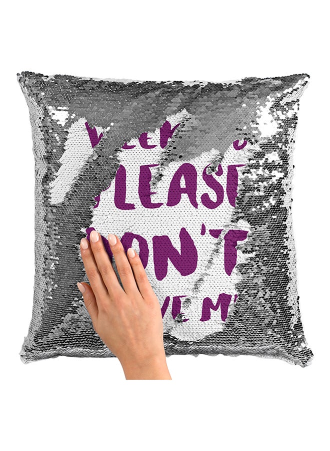 Weekend Please Don't Leave Me Printed Sequined Pillow White/Purple 16x16inch - Image 3
