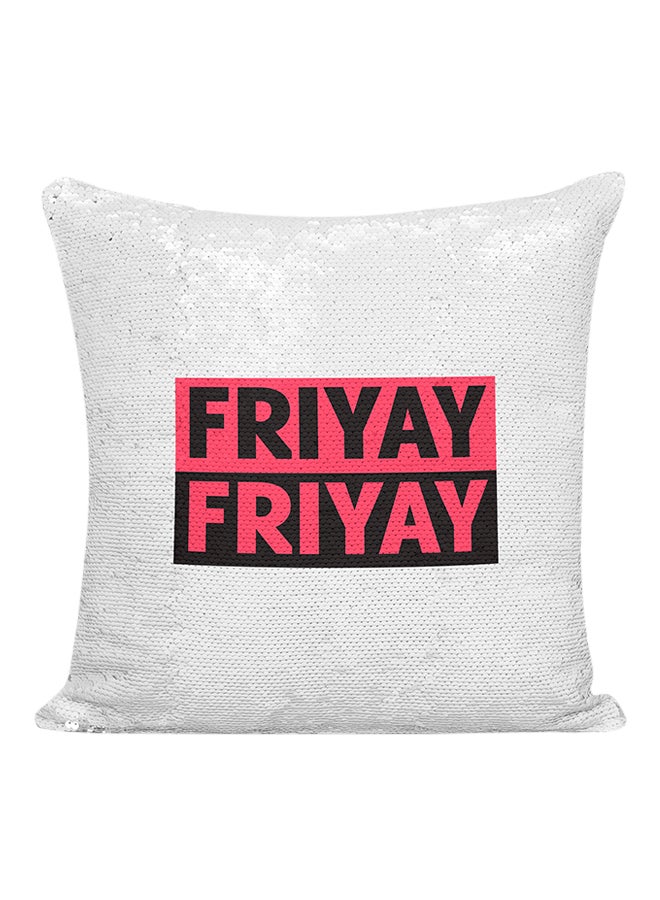 Friday Sequined Pillow Silver/Black/Pink 16x16inch - Image 1