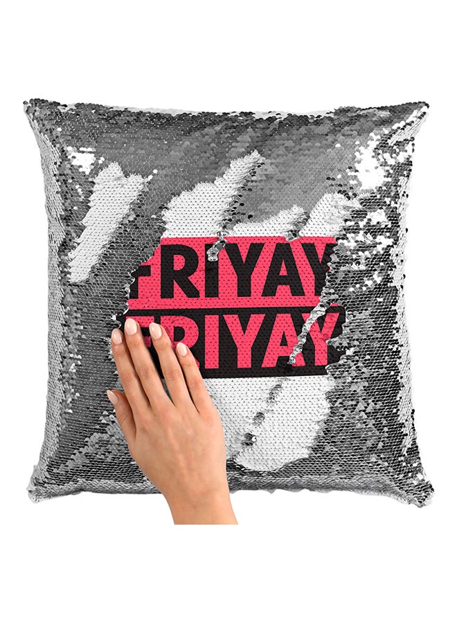 Friday Sequined Pillow Silver/Black/Pink 16x16inch - Image 3
