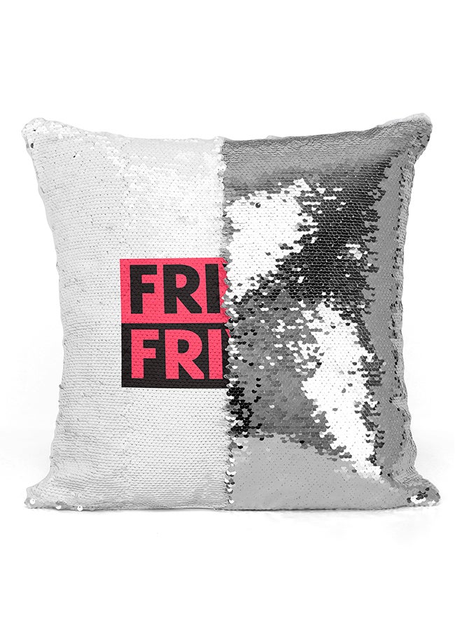 Friday Sequined Pillow Silver/Black/Pink 16x16inch - Image 2
