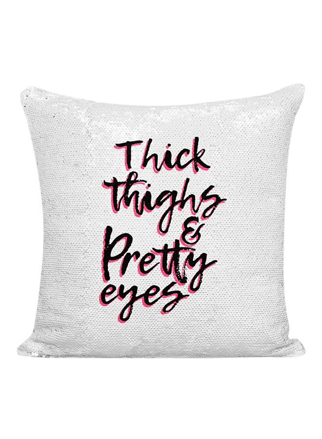 وسادة مغطاة بالترتر مطبوعة بعبارة "My Sister Has An Awesome Brother" فضي/أسود/وردي 16x16بوصة - Image 1