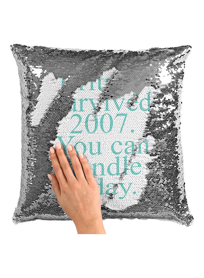 Britney Survived 2007 You Can Handle Today Sequined Pillow White/Silver/Green 16x16inch - Image 3