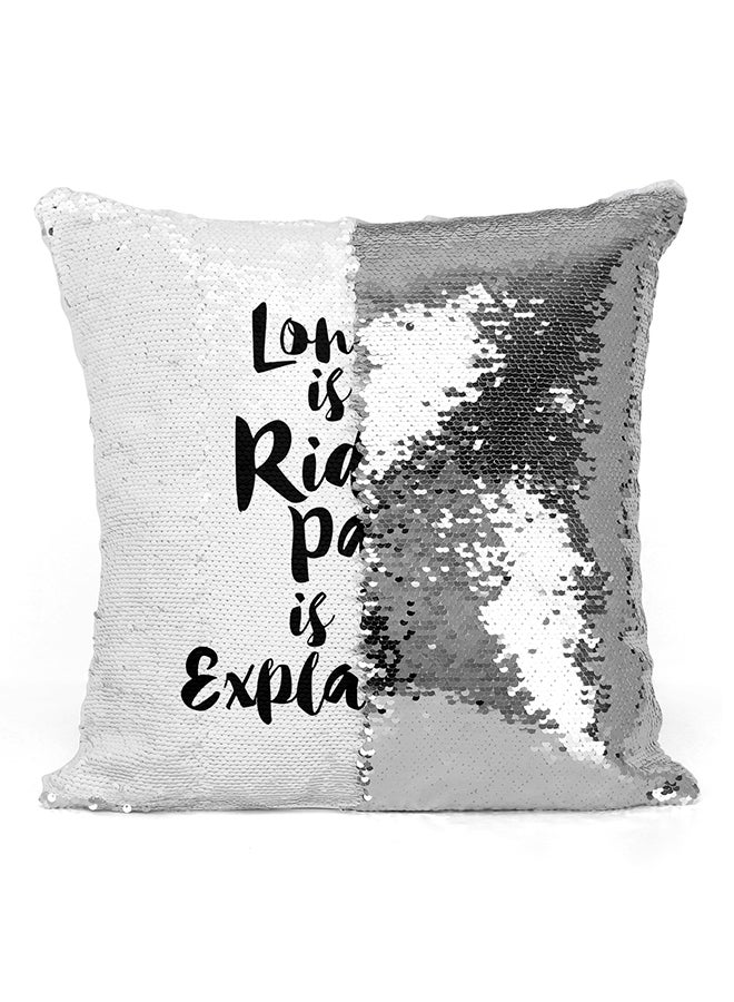 London Is A Riddle Paris Is The Explanation Sequined Decorative Pillow White/Silver/Black 16x16inch - Image 2