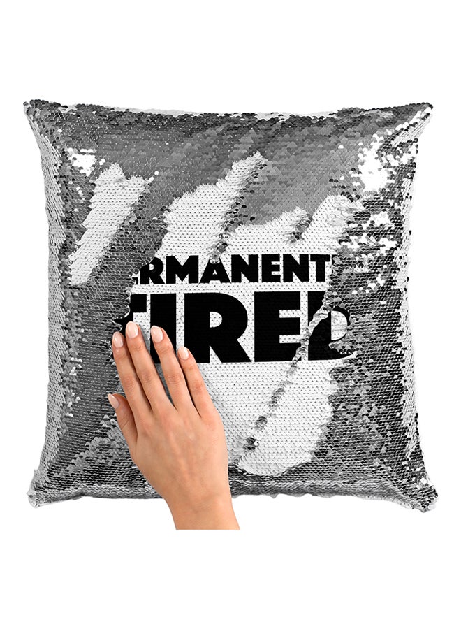 Permanently Tired Sequined Pillow Silver/Black 16x16inch - Image 3