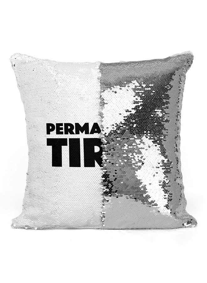 Permanently Tired Sequined Pillow Silver/Black 16x16inch - Image 2