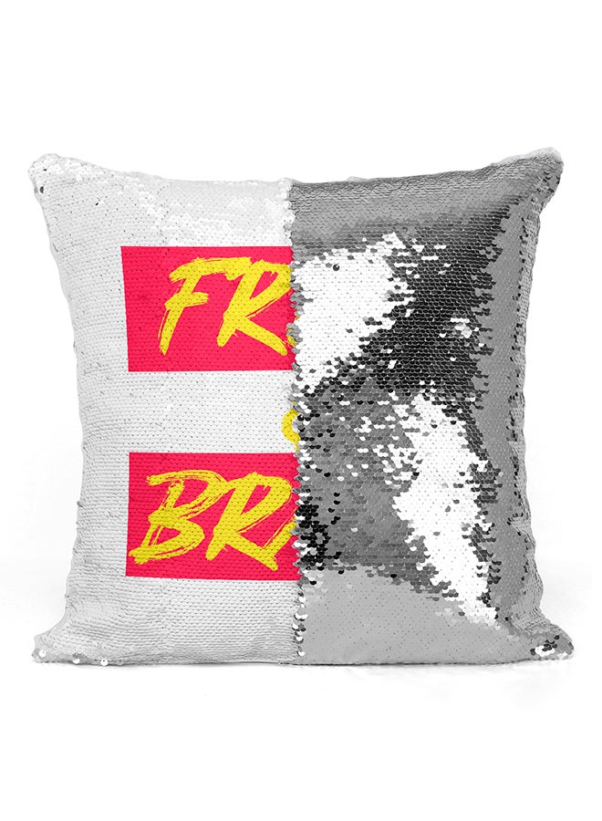Free And Brave Sequined Pillow White/Red/Silver 16x16inch - Image 2