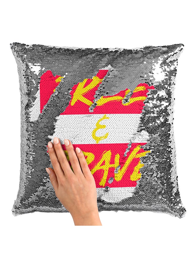 Free And Brave Sequined Pillow White/Red/Silver 16x16inch - Image 3