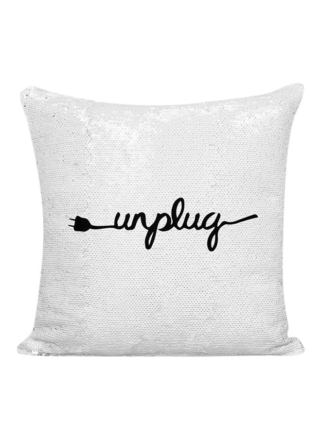 Unplug Sequined Pillow White/Black/Silver 16x16inch - Image 1