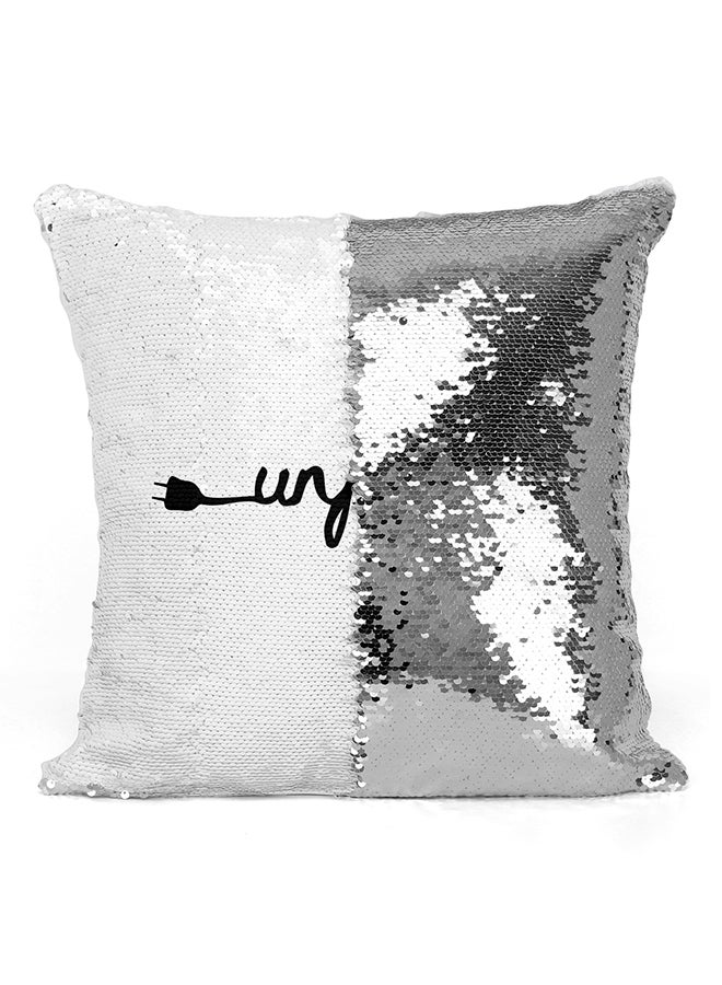 Unplug Sequined Pillow White/Black/Silver 16x16inch - Image 2