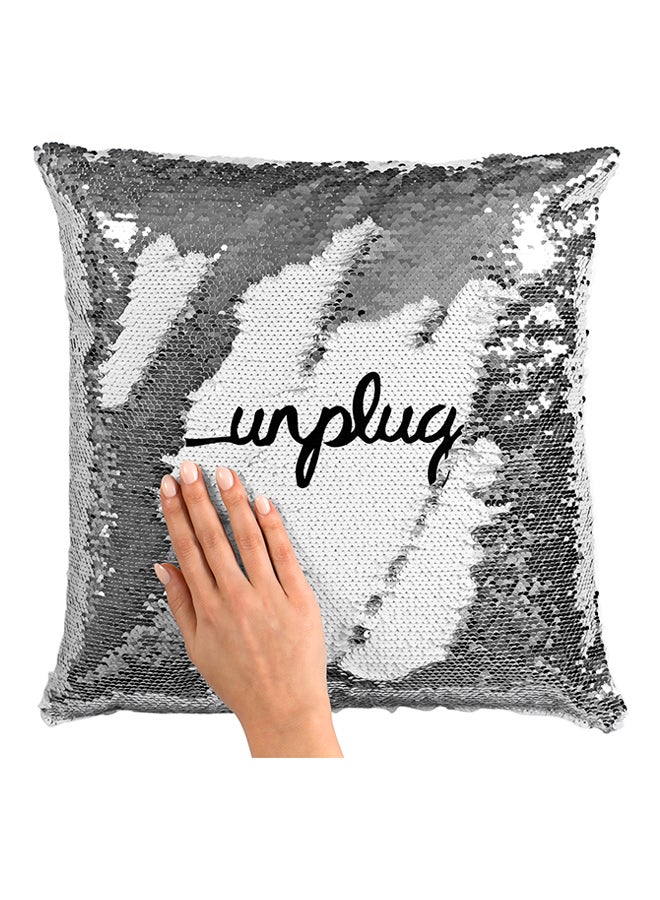 Unplug Sequined Pillow White/Black/Silver 16x16inch - Image 3
