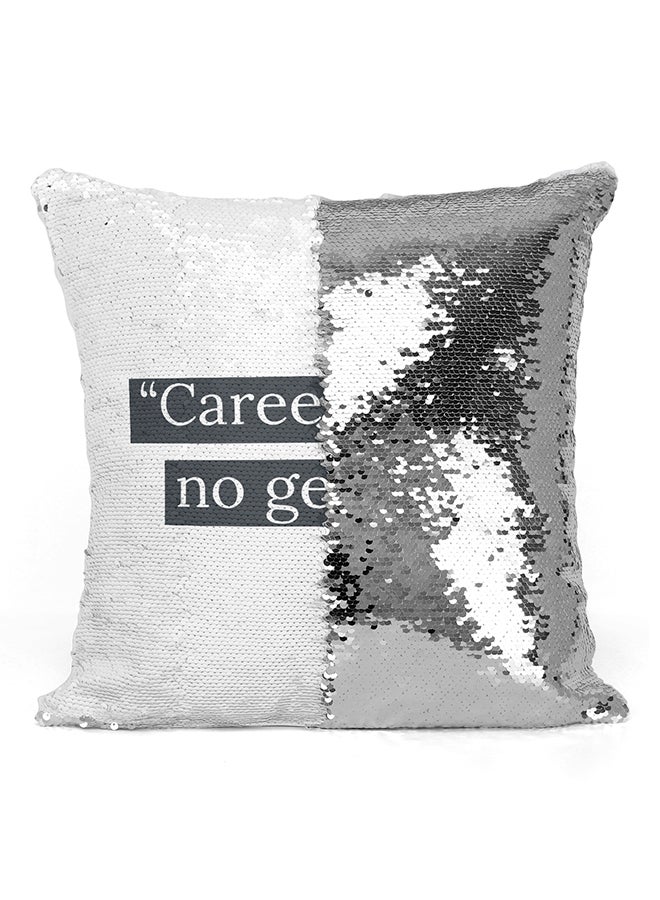 وسادة مطرزة بعبارة "Careers Have No Gender" أبيض/ رمادي/ فضي 16x16بوصة - Image 2