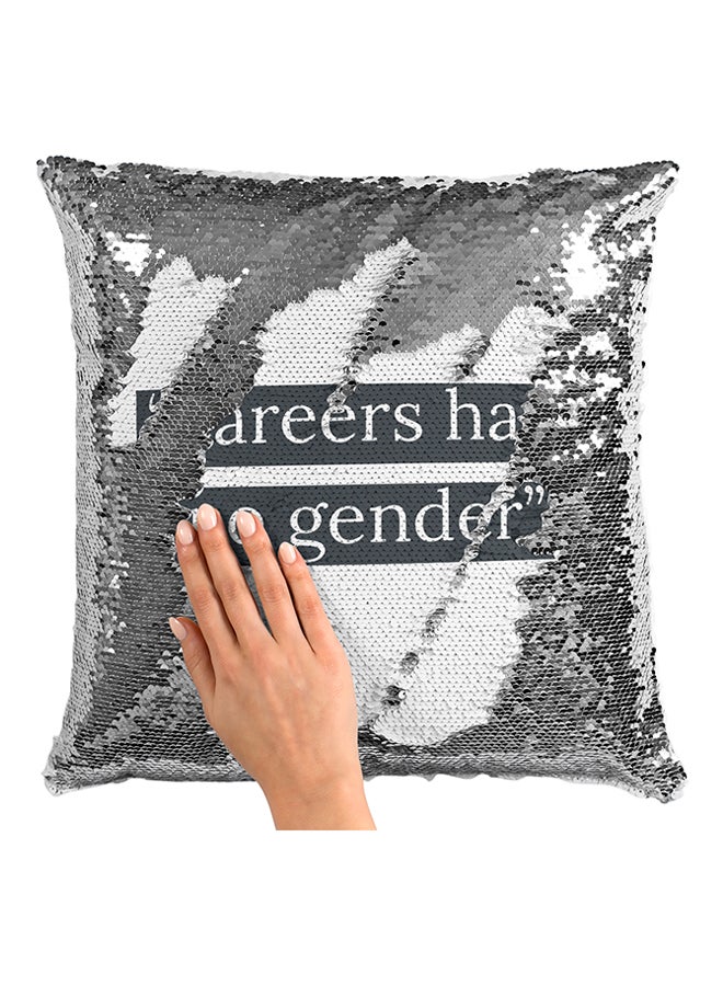 وسادة مطرزة بعبارة "Careers Have No Gender" أبيض/ رمادي/ فضي 16x16بوصة - Image 3