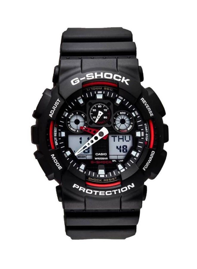 جي شوك ساعة يد رقمية وبعقارب بسوار من الراتنج وتصميم دائري - لون أسود - طراز GA100-1A4 للرجال - Image 1